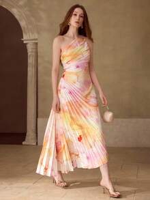 MOTF PREMIUM WOMEN'S PLEATED FLORAL PRINT DRESS, ROMANTIC FOR DATES, SPRING/SUMMER - Multicolor - View 5