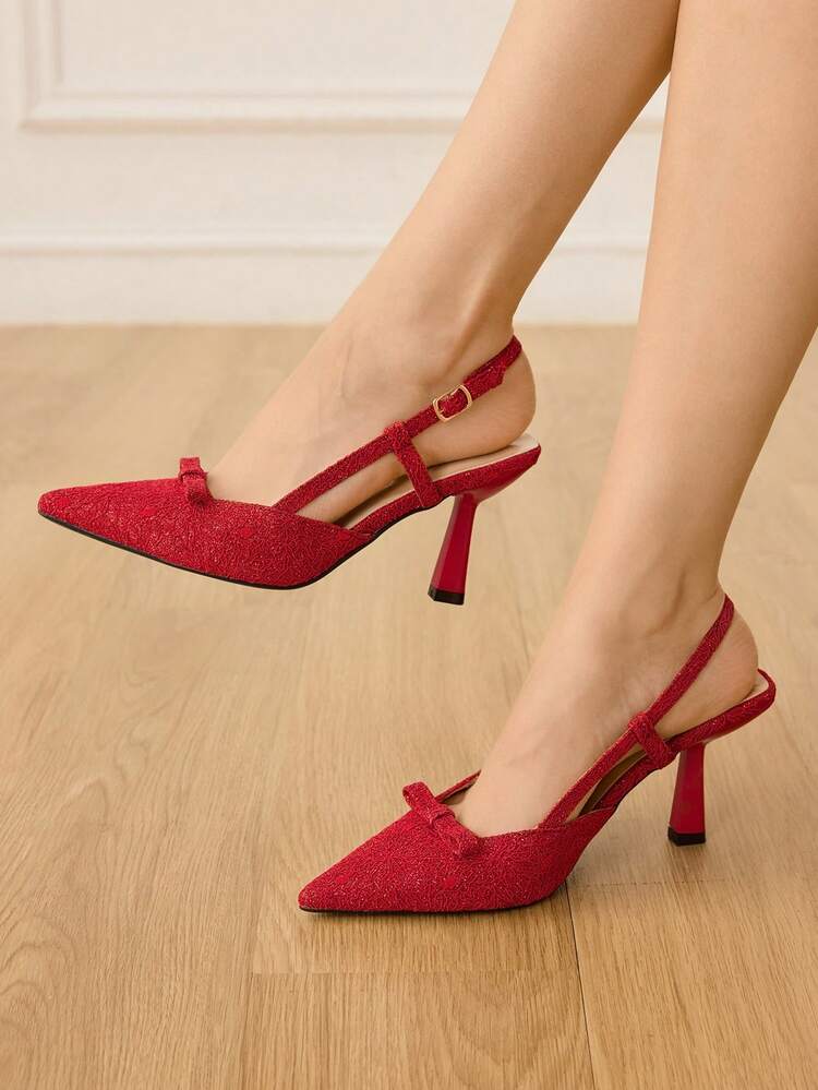 CUCCOO HITCHD Women's Pointed Toe Bow Decor Buckle Design Everyday Versatile Fashion High Heels Valentine's Day Elegant Shoes