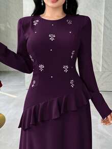 Feyla Women's Elegant Rhinestone Peplum Waist Long Dress, Suitable For Spring And Autumn - Purple - View 7