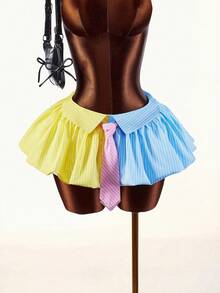 Amplova Bộ đồ nữ năm 2026 mới gồm áo hai dây cổ chữ V kẻ sọc và chân váy cạp thấp. - Nhiều màu - Xem 2