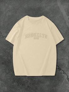 Manfinity Homme Áo thun ngắn tay nam cỡ lớn, phong cách thường ngày, in chữ, thích hợp cho việc đi làm hàng ngày. - Màu Khaki - Xem 6