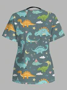 Poshira 卡通印花休闲简约短袖工作服上衣 - 彩色 - 查看 2