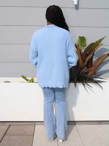 Steph T Soft Knit Cardigan Sweater Women's Long Sleeve Open Front Casual Lightweight Outerwear Winter Warm Thicken Knitwear Jumper Coats,Long Sleeve Tops,Knitted Sweater - Baby Blue - View 2