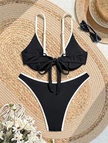 Swim Vcay 男士度假休闲派对黑色罗纹面料比基尼两件套沙滩泳装 - 黑色 - 查看 2