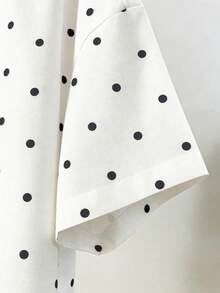 Resyla Sweet And Adorable Black-And-White Polka Dot Print Women's Loose-Fit Long-Sleeve Shirt. Polka Dot Print, Style, Fashionable Shirt, Stylish Shirt, Sibling Gift, Sister Gift, Fun Shirt, Casual Minimalist Fashion Top. - White - View 3