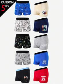 5 piezas/paquete Calzoncillos tipo bóxer de algodón con estampado de mando de videojuegos para niños, ropa interior cómoda - Multicolor - Ver 3