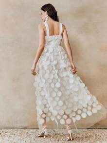 Anewsta 女士纯色圆形贴布装饰优雅吊带连衣裙 - 白色 - 查看 3