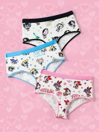 THE POWERPUFF GIRLS X SHEIN Women's Cute Cartoon Print Comfortable Panties