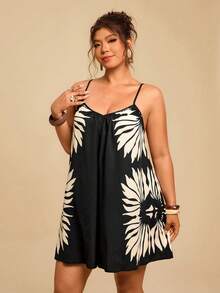 Travachic Bộ jumpsuit không tay cỡ lớn in họa tiết, cổ chữ V sâu, hở lưng và buộc dây, quần short đi nghỉ mát họa tiết retro nhiều màu sắc dành cho nữ, hàng mới. - màu đen - Xem 4
