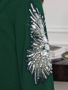 SHEIN Najma Elegant Dress With Beaded Collar Flower And Contrast Trim - Green - View 7