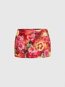 ROMWE Y2K 夏季海滩装扮 水果樱桃印花低腰紧身迷你裙 - 彩色 - 查看 1