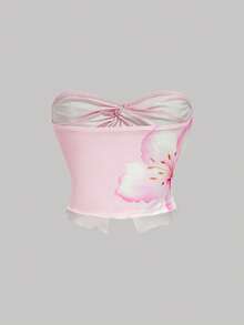 SHEIN MOD 梦幻浪漫粉色碎花无肩带上衣和半身裙套装，扭结设计——适合花园茶会、约会、派对、女士春夏装、春假、度假、野餐、节日、生日等场合。 - 粉色 - 查看 11