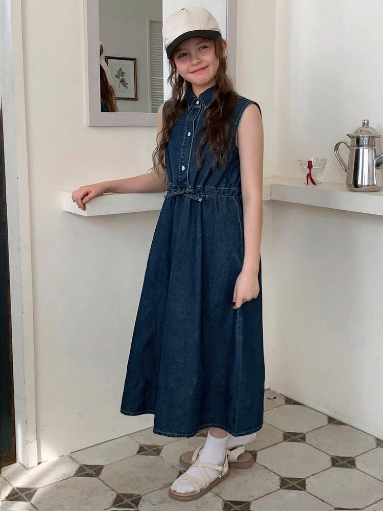 Girls Denim Sleeveless Collared Dress, Tween Girl Fall Clothes