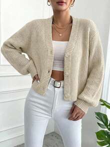 EURMUSE Solid Button Front Cardigan - White - View 3