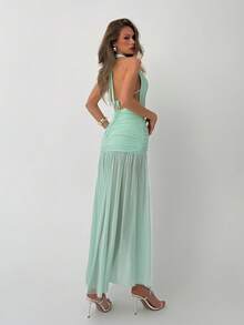 Aloruh Mint Green Beaded Mesh Knit Dress,Elegant Summer Holiday Dress For Women,Party Night,Prom,Graduation,Bridesmaid,Wedding & Events Formal Dress - Green - View 3