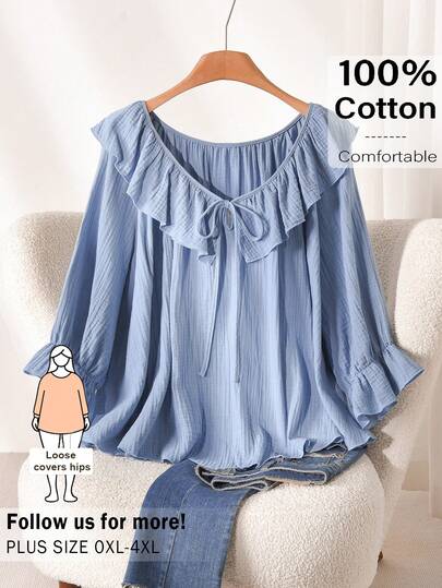 CosyJoli Bluză casual cu guler Peter Pan pentru femei, mărime mare, albastru, lejer