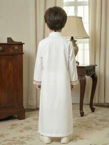 SHEIN 复古印花宽松长款衬衫+长裤套装，阿拉伯风格，适合春夏穿着，休闲、派对皆宜 - 男童款 - 彩色 - 查看 2