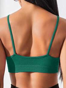 SHEIN Core Rhythm Twist Front Solid Sports Long Sleeve Tee Gym Top Workout Cami Top - Dark Green - View 2