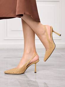Sleekvia Women's Fashionable Elegant Pointed High Heel Pump Shoes With Rhinestone Design Spring Shoes Spring Break Easter Prom Heels For Christmas - Gold - View 3