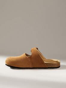 Solecia New Women's Flat Slip-On Shoes, Half-Covered Slip-On Style, Faux Suede, Comfortable Texture, Versatile And Simple, Suitable For Going Out, Commuting, And Home Use - dark brown - View 3