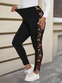 EMERY ROSE Quần legging nữ cỡ lớn in họa tiết hoa, thích hợp cho mùa hè, màu đen, thể thao, tập thể dục. - Nhiều màu - Xem 5