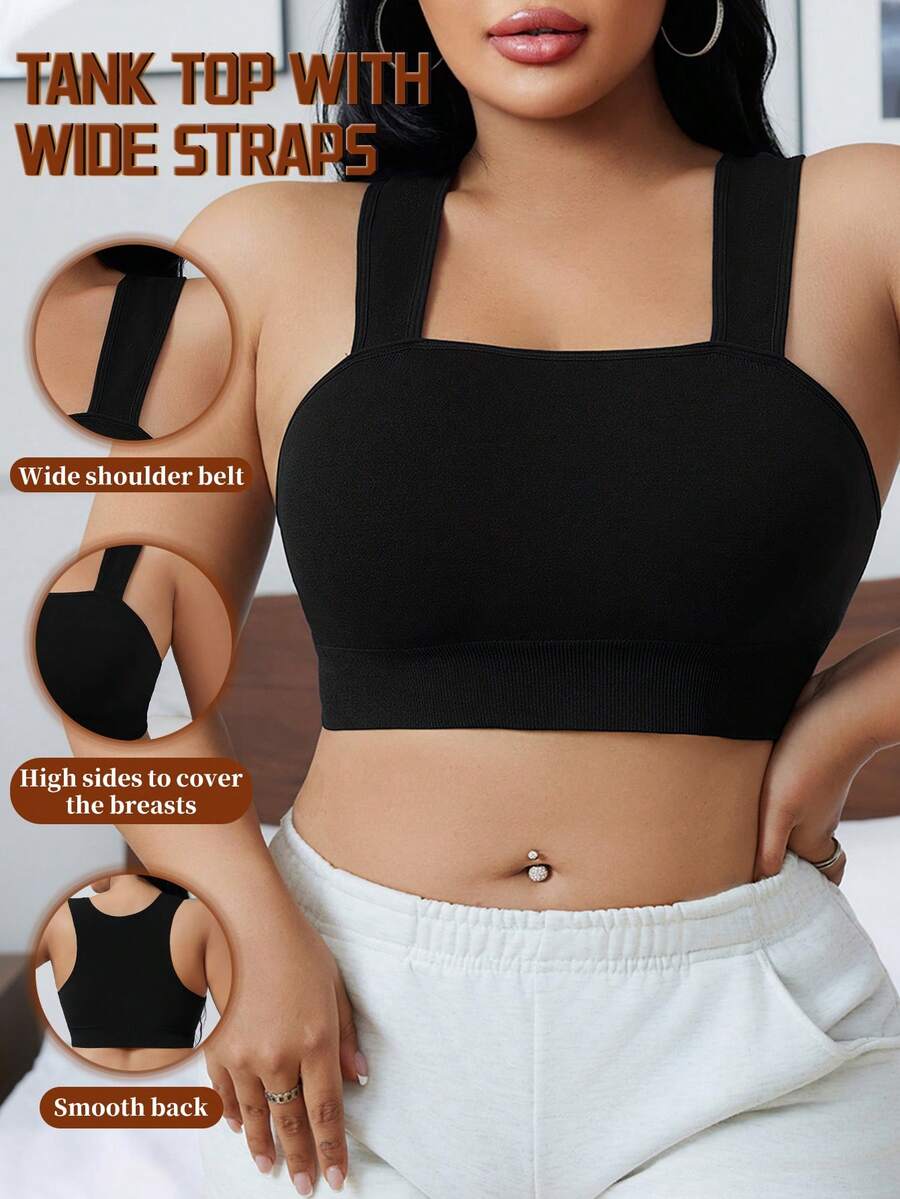 1 pieza Sujetador inalámbrico cómodo y sin costuras de talla grande - Negro - Ver 1