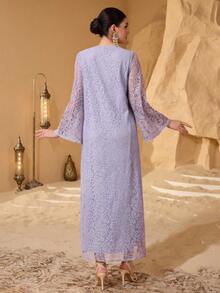Layrah Elegant Romantic Lace Patchwork Romantic Decorative Young Ladies' Fashion Dress Lavender Dress Women For Evening Party - Mauve Purple - View 2