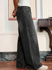 SWAVVY Men's Pocket Button Casual Versatile Commute Loose Fit Jeans - Black - View 3