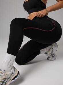 Slayform Leggings de sport sans couture, pantalon long style fermeture éclair, levage et mise en forme, collants de base de sport - Noir - Voir 6