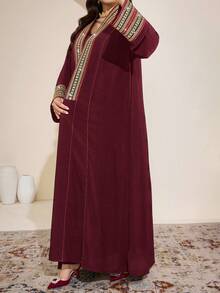 Al Najma Áo Abaya dệt kim thời trang và thanh lịch dành cho phụ nữ cỡ lớn - Màu Đỏ Sâu - Xem 6