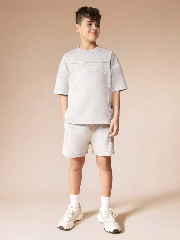 Two Piece Tee And Shorts Set With Contrast Piping