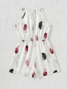 SHEIN SLAYR KIDS 女童碎花露背无袖休闲连体衣，度假风，时尚法式优雅，返校季 - 白色 - 查看 9