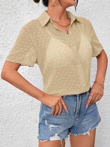 SHEIN Essnce Women's Casual Solid Color Textured Sheer Blouse, Summer,Summer Top - Apricot - View 6
