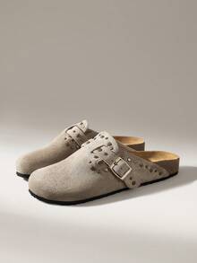 Women's Casual Slip-On Mules With Buckle Design - Grey - View 2