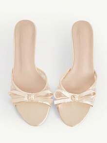 CUCCOO CHICEST 女士时尚蝴蝶结露趾高跟凉鞋，夏季 - 香檳色 - 查看 7