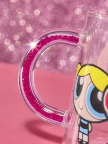 THE POWERPUFF GIRLS X SHEIN 1Pc 17.6oz/520ml Cute Cartoon Pattern Printed Shiny Handle Decorative Borosilicate Glass Mug, Cold And Heat Resistant, Suitable For Milk, Juice, Coffee, Etc., Love, Bubbles, Blossom, Buttercup,Gift Ideas - 無色 - 查看 8