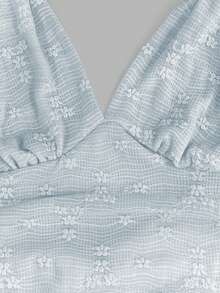 Sweetra Đầm ngắn lãng mạn bằng ren dệt kim, thắt nơ xoắn, xếp lớp, viền bèo nhún dành cho nữ, kiểu dáng ngọt ngào, mùa xuân/hè. - Màu xanh lam - Xem 3