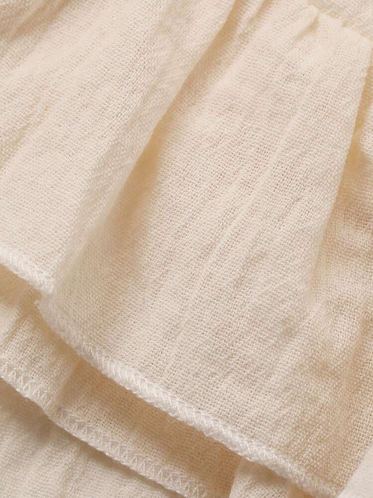 Vacation Style Textured Fabric Tie Front Ruffle Trim Women Pajama Set