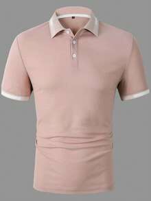 Manfinity Homme 男士休闲撞色滚边短袖Polo衫，夏季裸色Polo衫，男士T领T恤，男士Polo衫，男士夏季纯色短袖休闲通勤Polo衫，男士高尔夫球衫，适合日常休闲、周末旅行、户外活动、探险旅行、轻松的工作环境或半正式场合，可作为男友/丈夫礼物、周年纪念/生日礼物、派对、夏季假期、沙滩装、夏威夷婚礼以及春夏穿着。 - 粉色 - 查看 4