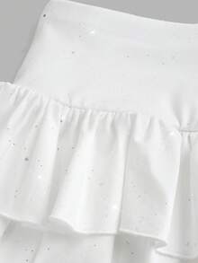 SHEIN 少女裙装 - 瑜伽、打底裤、休闲、运动、上学、返校、黑色衬裙双层荷叶边蛋糕裙迷你裙、春夏、清爽、基础款、日常、百搭、夏季运动时尚、返校季、校服 - 白色 - 查看 3