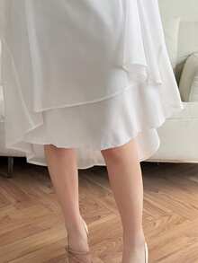 DAZY 女士蕾丝拼接腰部优雅长裙 - Pearl White - 查看 8