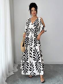 Elenzga Đầm dài mùa hè thanh lịch dành cho nữ với họa tiết dệt. - Màu be - Xem 4