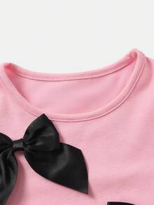 2pcs/Set Young Girl Cute Bow Decor Pink T-Shirt And Black Flared Pants Set Young Girl Outfit Sets Young Girl Outfits Sets Pants Tween Girls Clothing Bow Outfit Kid Girl Clothes Set Children Fashion Girlset Suitable For Daily Wear, Spring & Summer Outfits Suitable For Summer, Street Style, Casual Campus Sports, Outdoor Picnic, Street Photography, Home Girls Flared Pants Sets Young Girls Outfit Sets Girls 2 Piece Trouser Set - Pink - View 7