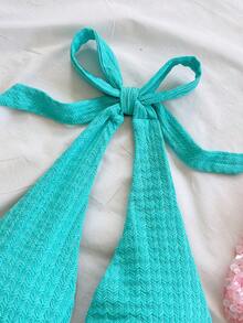 Soleia Top corto ajustado con cuello de halter y tirantes anudados, con bajo triangular, de tela texturizada, adecuado para vacaciones, festivales de música, estilo bohemio, días festivos, citas, tardes de té - Azul - Ver 5