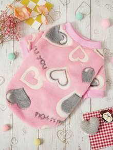 PETSIN 1 Pc Gray Heart-Shaped White Heart-Shaped Letter Printed Pet , Autumn And Winter Thick Flannel Pet Warm Clothes - Multicolor - View 1