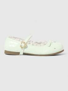 ROMWE Kawaii 棕色乐福鞋，闭趾玛丽珍真皮鞋，蝴蝶结洛丽塔芭蕾平底鞋，圣诞节女士款 - 哈密瓜色亮皮 - 查看 2