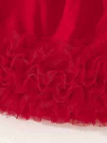 SHEIN Vestido elegante sin mangas con cuello redondo y decoración de lazo, unicolor, para niñas, verano - Rojo - Ver 6