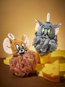 TOM & JERRY X SHEIN 1/2 件装卡通猫鼠头沐浴海绵，超柔软泡沫网，用于沐浴，配有挂绳。 - 彩色 - 查看 2