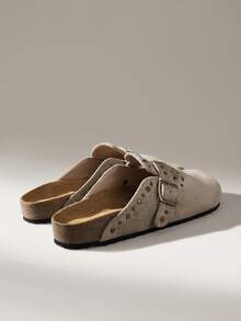 Women's Casual Slip-On Mules With Buckle Design - Grey - View 3