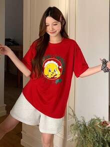 DAZY 可爱圣诞卡通狗印花女士睡衣套装 - 紅色 - 查看 8